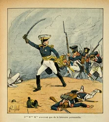Ilustracja autorstwa Bombled Louis (1862-1927) z książki „Memoriał św. Heleny” hrabiego Emmanuela de Las Cases (1766-1842): A General Charge at the Head of His Troops, Private Collection