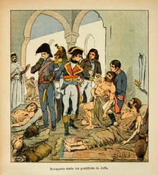 Ilustracja Bombled Louis (1862-1927) z książki „The Memorial of Saint Helene” hrabiego Emmanuela de Las Cases (1766-1842): Bonaparte odwiedza pestiferes w Jaffie, kolekcja prywatna