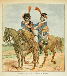 Ilustracja Bombled Louis (1862-1927) z książki „Memoriał św. Heleny” hrabiego Emmanuela de Las Cases (1766-1842): Artyleria koń gwardii i linii, kolekcja prywatna