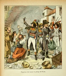 Ilustracja Bombled Louis (1862-1927) z książki „Memoriał św. Heleny” hrabiego Emmanuela de Las Cases (1766-1842): Bonaparte zaprzestaje grabieży Rzymu, kolekcja prywatna