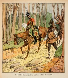 Ilustracja Bombled Louis (1862-1927) z książki „Memoriał św. Heleny” hrabiego Emmanuela de Las Cases (1766-1842): generał Hengel, oficer huzarów podczas kampanii włoskiej, kolekcja prywatna