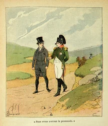 Ilustracja Bombled Louis (1862-1927) z książki „The memorial se Sainte Helene” hrabiego Emmanuela de Las Cases (1766-1842): Las Cases et Napoleon a Ste Helene, Private Collection