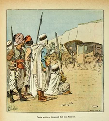 Ilustracja zbombardowanego Ludwika (1862-1927) z książki „Pamiątka Świętej Heleny” hrabiego Emmanuela de Las Cases (1766-1842): Wyprawa do Egiptu. Egipcjanie zaskoczeni francuskimi załogami, kolekcja prywatna