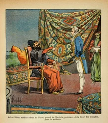 Zbombardowany Louis (1862-1927) przez Francois Barbe-Marbois, perskiego ambasadora Asker-Khan podczas wizyty w Paryżu (Beard Marbois) (1745-1837), prezydent