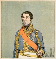 Ilustracja zbombardowanego Louisa (1862-1927) z książki „Memoriał św. Heleny” hrabiego Emmanuela de Las Cases (1766-1842): Portret Marechala Edouarda Mortiera (1768-1835), księcia Trevise, kolekcja prywatna