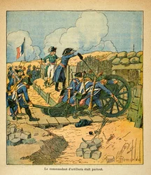 Ilustracja zbombardowanego Louisa (1862-1927) z książki „Memoriał św. Heleny” hrabiego Emmanuela de Las Cases (1766-1842): Napoleon Bonaparte w siedzibie Tulonu w 1793 r., zbiory prywatne