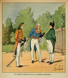 Ilustracja zbombardowanego Ludwika (1862-1927) z książki „Memoriał św. Heleny” hrabiego Emmanuela de Las Cases (1766-1842): Do św. Heleny, angielskiego kapitana podarowanego cesarzowi Napoleonowi, porucznikowi, kolekcja prywatna