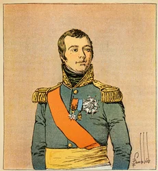 Ilustracja zbombardowanego Louisa (1862-1927) z książki „Memoriał św. Heleny” hrabiego Emmanuela de Las Cases (1766-1842): Portret Marechala Etienne Macdonalda (1765-1840), księcia Tarentu, kolekcja prywatna