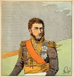 Ilustracja zbombardowanego Louisa (1862-1927) z książki „Memoriał św. Heleny” hrabiego Emmanuela de Las Cases (1766-1842): Portret marszałka Louisa Gabriela Sucheta (1770-1826), księcia Albufery, kolekcja prywatna