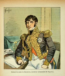 Ilustracja zbombardowanego Louisa (1862-1927) z książki „Memoriał św. Heleny” hrabiego Emmanuela de Las Cases (1766-1842): Portret hrabiego Karola Tristana z Montholon (1783-1853), egzekutor cesarza Napoleona, szeregowiec Kolekcja