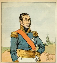 Ilustracja zbombardowanego Louisa (1862-1927) z książki „Memoriał św. Heleny” hrabiego Emmanuela de Las Cases (1766-1842): Portret Marechala Emmanuela de Grouchy (1766-1847), kolekcja prywatna