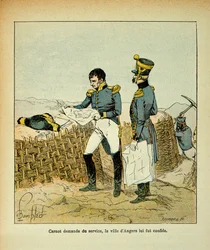 Ilustracja zbombardowanego Louisa (1862-1927) z dzieła „Pomnik św. Heleny” hrabiego Emmanuela de Las Cases (1766-1842): Lazare Carnot (1753-1823) zlecił nabożeństwo, powierzono mu miasto Angers , Odbiór częściowy