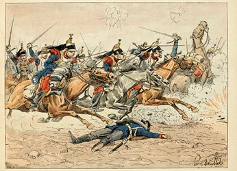 Ilustracja zaczerpnięta z książki „Les heros du Siecle”, anegdotyczne recytacje Dicka de Lonlay i ilustrowane przez Louisa Bombleda (1862-1927)