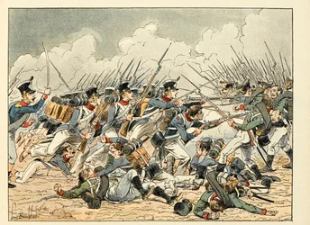 Ilustracja zaczerpnięta z książki „Les heros du Siecle”, anegdotyczne recytacje Dicka de Lonlay i ilustrowane przez Louisa Bombleda (1862-1927)
