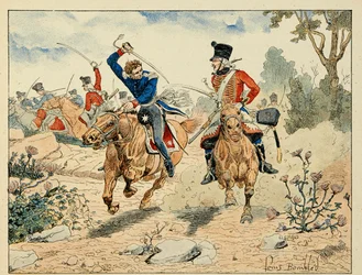 Ilustracja zaczerpnięta z książki „Bohaterowie Siecle”, anegdotyczne recytacje Dicka de Lonlay i ilustrowane przez Louisa Bombleda (1862-1927)