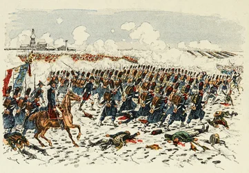 Ilustracja zaczerpnięta z książki „Bohaterowie stulecia”, anegdotyczne recytacje Dicka de Lonlay i zilustrowane przez Louisa Bombleda (1862-1927)