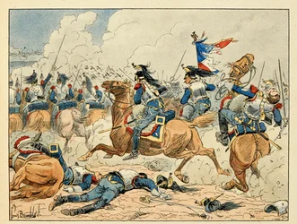 Ilustracja zaczerpnięta z książki „Bohaterowie stulecia”, anegdotyczne recytacje Dicka de Lonlaya z ilustracjami Louisa Bombleda (1862-1927)