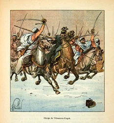 Armee nad Loarą Eugene Sergeant, znany jako Grenest, zilustrowany przez Louisa Bombleda (1862-1927) (Wojna francusko-niemiecka; kampania 1870-1871): szarża na 3. afrykańskich myśliwych w bitwie pod Villeneuve d