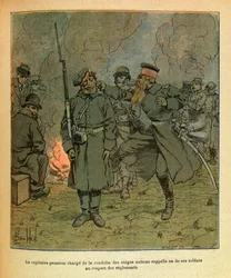 Wschodnia Armia Eugeniusza Sierżant, znana jako Grenest, zilustrowana przez Louisa Bombleda (1862-1927) (Wojna francusko-niemiecka; kampania 1870-1871): pruski kapitan odpowiedzialny za prowadzenie zakładników Nuits Saint Georges wspomina jedną jego żołnie