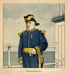 Wojna na Madagaskarze – anegdotyczna historia francuskich wypraw z lat 1885-1895 Henri Galli dit Galllichet (1854-1922), ilustracja Louis Bombled (1862-1927): Portret admirała Pierre