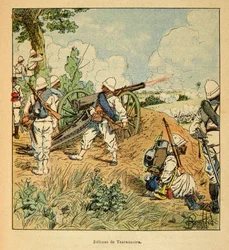 Wojna na Madagaskarze-Anegdotyczna historia francuskich ekspedycji 1885-1895 Henri Galli dit Galllichet (1854-1922), ilustracja Louis Bombled (1862-1927): Obrona Carasaotry w 1895, zbiory prywatne