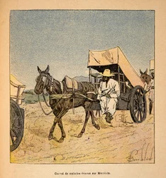 Wojna na Madagaskarze – anegdotyczna historia francuskich ekspedycji z lat 1885-1895 Henri Galli dit Galllichet (1854-1922), ilustracja Louis Bombled (1862-1927): Konwój chorych na Marololo, kolekcja prywatna