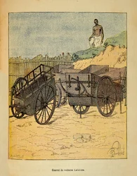 Wojna na Madagaskarze-Anegdotyczna historia francuskich wypraw z lat 1885-1895 Henri Galli dit Galllichet (1854-1922), zilustrowana przez Louisa Bombleda (1862-1927): Konwój samochodów, których Lefebvre używa do zaopatrzenia wojsk, Zbiory prywatne