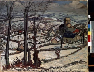 Wioska w Morvan pod śniegiem. Malarstwo Louisa Charlota (1878-1951)