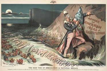 Kulminacyjna fala imigracji - zagrożenie narodowe. Judge Magazine, 22 sierpnia 1903, 1903.
