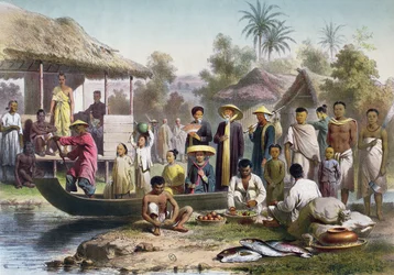 Kostium annamski, kambodżański i syjamski, przerysowany przez Janet Lange i grawerowany przez Eugene Ciceri, c.1870