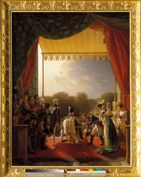 Ludwik XVIII, otoczony członkami rodziny królewskiej, przebywał na balkonie Tuileries, po powrocie armii hiszpańskiej, 2 grudnia