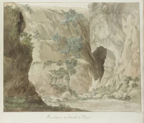 Buitenwand van de grot Ucho Dionizego Widok zewnętrzny ucha Dionizego (tytuł na obiekcie) Podróże po Włoszech, Sycylii i Malcie - 1778 (tytuł serii)