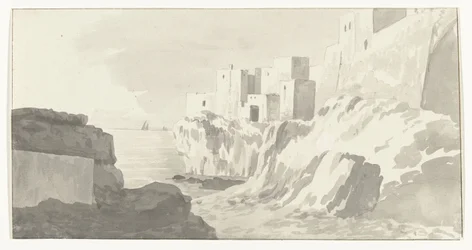 Gezicht op Polignano Widok na miasto Polignano (tytuł na obiekcie) Podróże po Włoszech, Sycylii i Malcie - 1778 (tytuł serii)