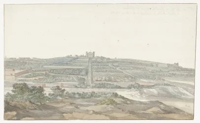 Widok na Pałac Wielkiego Mistrza Vedala, znajdujący się w Boschetto na Malcie Vue de Boschetto, maison de plaisance du Grand-Maître, à 2 lieus de la ville de Malthe (tytuł obiektu) Voyage en Italy i Sicile et à Malte - 1778 (tytuł serii)