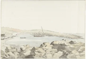Gezicht op de haven van Luogo Vivo Widok na elewację portu Luogo Vivo Podróże po Włoszech, Sycylii i Malcie - 1778 (tytuł serii)