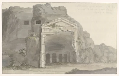Grobowce z fasadą w stylu doryckim wyrzeźbioną w skale w pobliżu Syrakuz Voyage en Italy i Sicile et à Malte - 1778 (tytuł serii)
