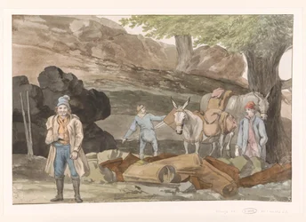 Oponthoud bij de Grotte delle Capre aan de grens bij Nemorosa en Fredda Zatrzymaj się w jaskini delle Capre na granicy dwóch regionów Nemorosa i Fredda (tytuł obiektu) Podróże po Włoszech, Sycylii i Malcie - 1778 (tytuł serii)