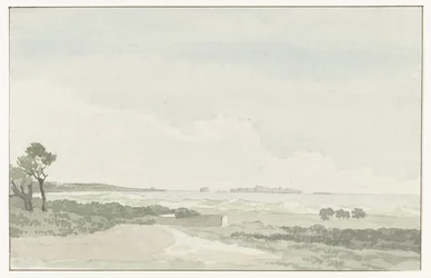 Vergezicht met de stad Gallipoli Odległy widok na miasto Gallipoli (tytuł na obiekcie) Podróże po Włoszech, Sycylii i Malcie - 1778 (tytuł serii)