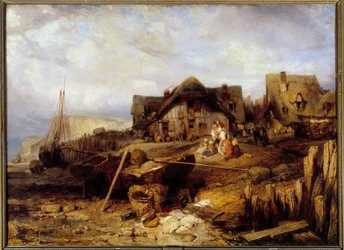 Plaża niska klacz Obraz Louisa Gabriela Eugene Isabeya (1803-1886) XIX-wieczne słońce. 0,27x0,4m.