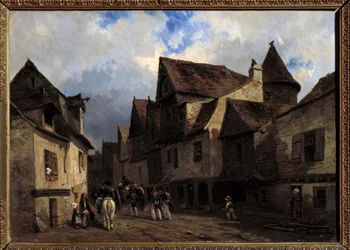 Breton village street Obraz Louis Gabriel Eugene Isabey (1803-1886) XIX-wieczny Orlean, Muzeum Sztuk Pięknych