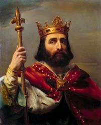 Portret Pepina III znanego jako Pepin the Brief (714-768) króla Francji. Obraz Louis Felix Amiel (1802-1864)