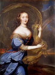 Portret Francoise Athenais (Francoise-Athenais) – Rochechouart Mortemart, markiza de Montespan (lub Madame de Montespan) (1640-1707), ulubieniec Ludwika XIV, przedstawiony na obrazie Iris Ferdinanda Louisa Elle Le Jeune (1648-1717) Sun. 0,37x0,27m