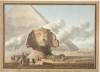 Widok głowy Sfinksa i piramidy Chefrena, ok. 1790