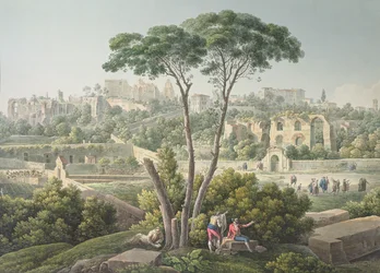 Widok na wzgórze Palatyn w Rzymie, z ruinami pałacu cezarów w tle, ok. 1800