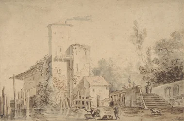 Zagroda nad rzeką z figurami, 1765.