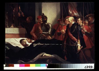 „Ostatnie daniny złożone hrabiemu Horn Philippe de Montmorency (1524-1568) i Lamoralowi, hrabiemu Egmont (1522-1568) na łożu śmierci, straconym za zdradę stanu po zebraniu się w buncie Gueux (początek Wojna osiemdziesięcioletnia (cztery