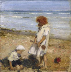 Zabawa na plaży (olej na płótnie)