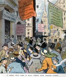 Niektórym mogłoby pomóc, gdyby Wall Street dała znaczki handlowe autorstwa Louisa Glackensa 1866-1933, artysty. Opublikowano w 1907 r.