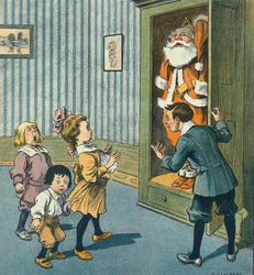 Santa Discovered in the Closet, 20th century (print)