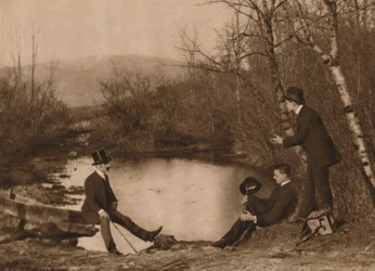 Trzech mężczyzn nad stawem, 1937